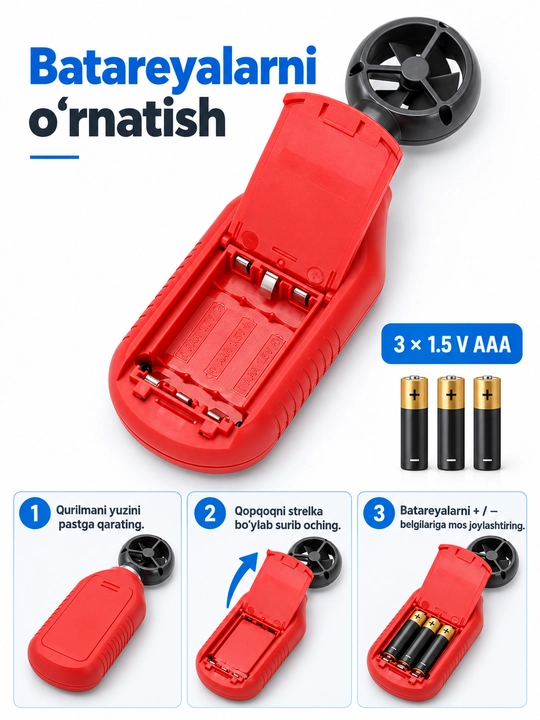 UNI-T UT363 raqamli anemometr, 0–30 m/s, havo harorati, MAX/AVG