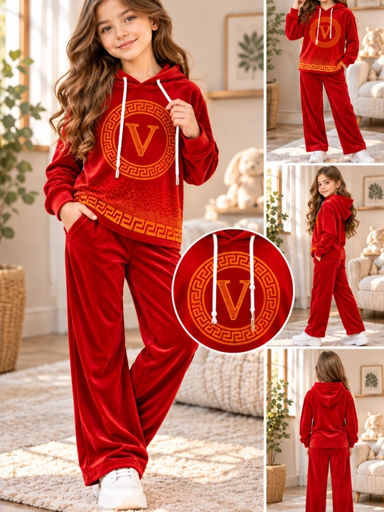 Qizlar uchun velyur matolik ikkitalik toʻplam Qizbolalar uchun velur, yumshoq velyur kiyim