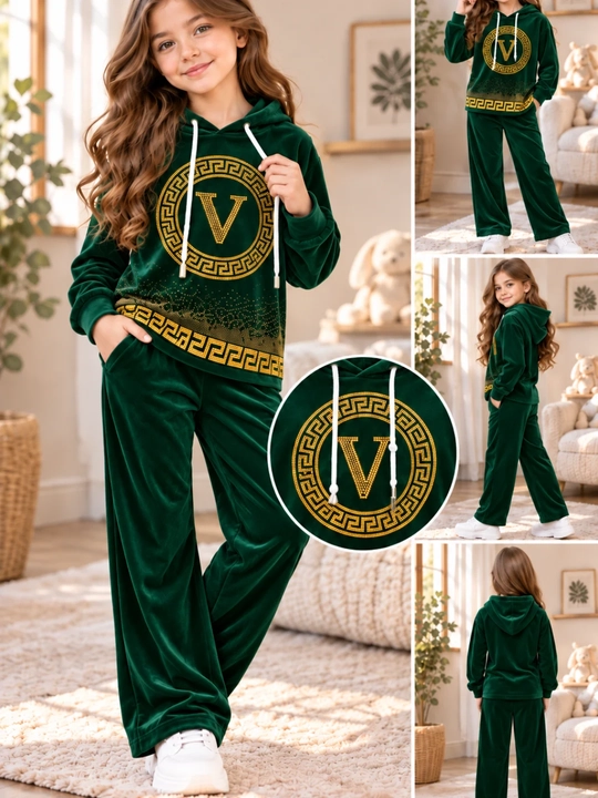 Qizlar uchun velyur matolik ikkitalik toʻplam Qizbolalar uchun velur, yumshoq velyur kiyim