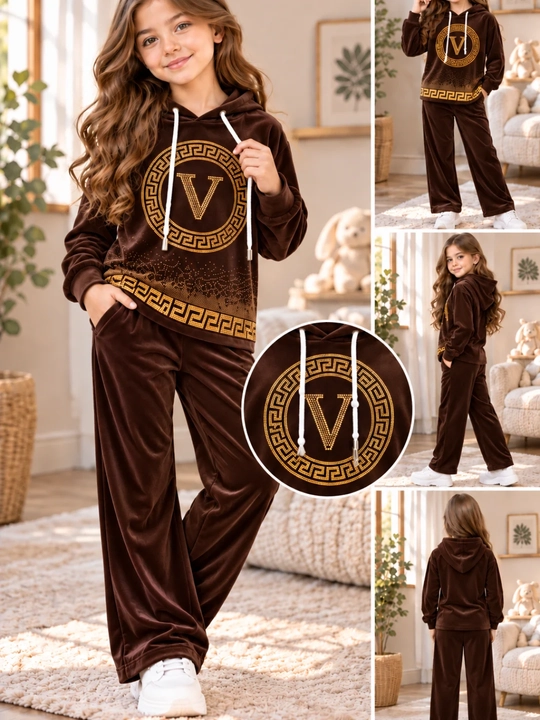 Qizlar uchun velyur matolik ikkitalik toʻplam Qizbolalar uchun velur, yumshoq velyur kiyim