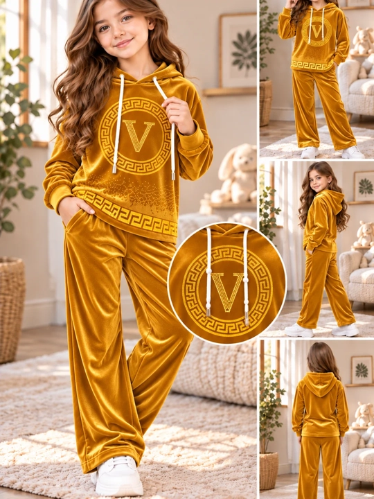 Qizlar uchun velyur matolik ikkitalik toʻplam Qizbolalar uchun velur, yumshoq velyur kiyim