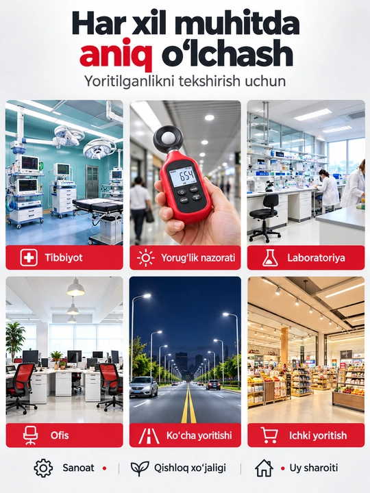 UNI-T UT383 raqamli lyuksmetr, 199900 Lux, Lux/FC, MAX/MIN, ekran yoritgichi