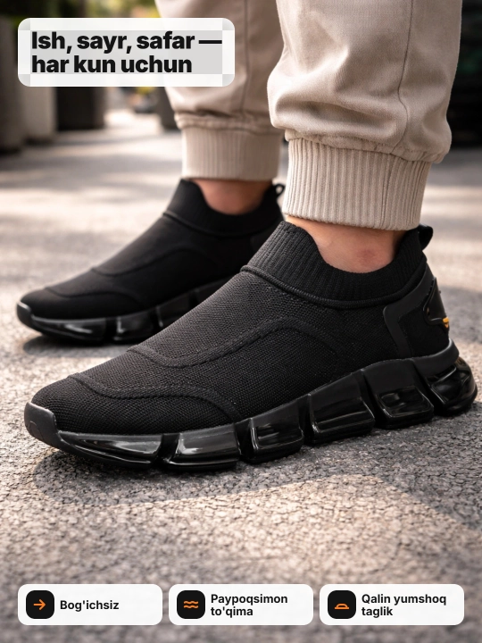 Erkaklar krossovkasi Tods bog'ichsiz, yengil, slip-on, 40-45 (1 razmer katta oling)