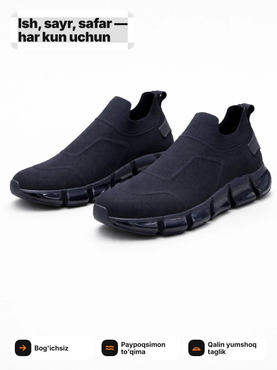 Erkaklar krossovkasi Tods bog'ichsiz, yengil, slip-on, 40-45 (1 razmer katta oling)