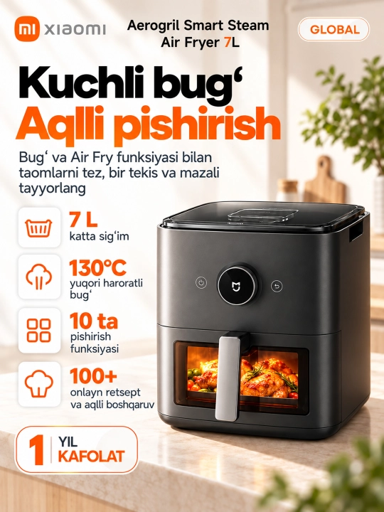 Xiaomi Smart Air Fryer 4.5, 5.5, 6.5, 10, 12L aqlli aerogril, Global qovurish pechi - 