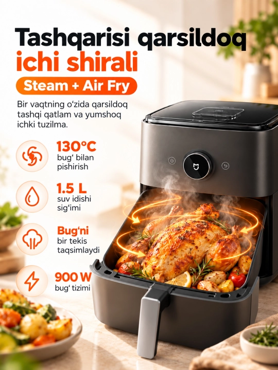 Xiaomi Smart Air Fryer 4.5, 5.5, 6.5, 10, 12L aqlli aerogril, Global qovurish pechi