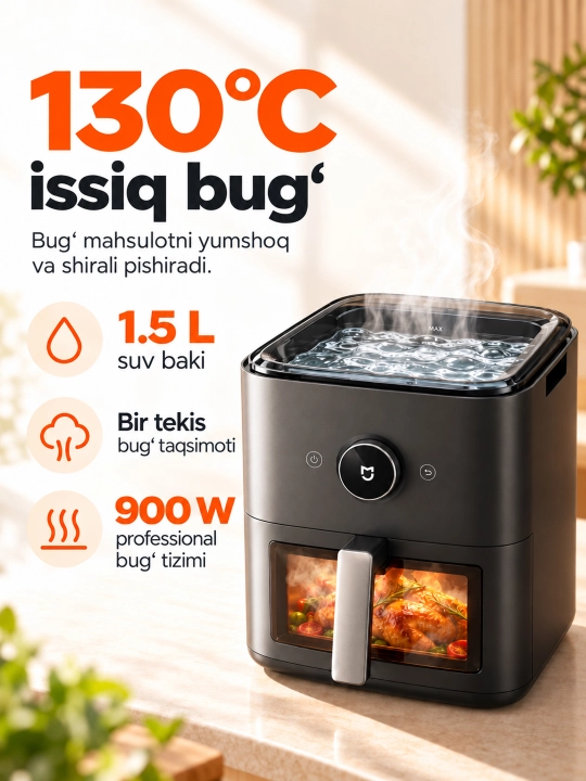 Xiaomi Smart Air Fryer 4.5, 5.5, 6.5, 10, 12L aqlli aerogril, Global qovurish pechi