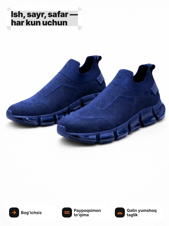Erkaklar krossovkasi Tods bog'ichsiz, yengil, slip-on, 40-45 (1 razmer katta oling)