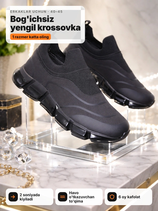 Erkaklar krossovkasi Tods bog'ichsiz, yengil, slip-on, 40-45 (1 razmer katta oling)