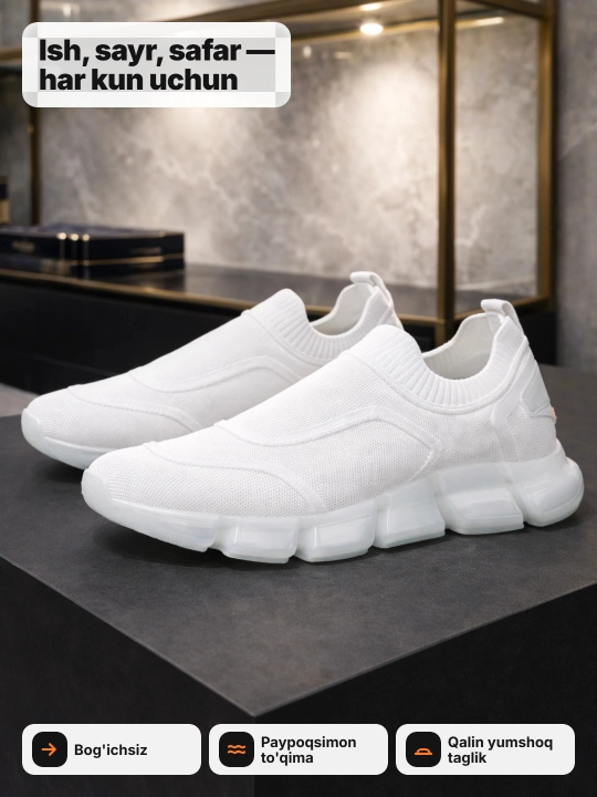 Erkaklar krossovkasi Tods bog'ichsiz, yengil, slip-on, 40-45 (1 razmer katta oling)
