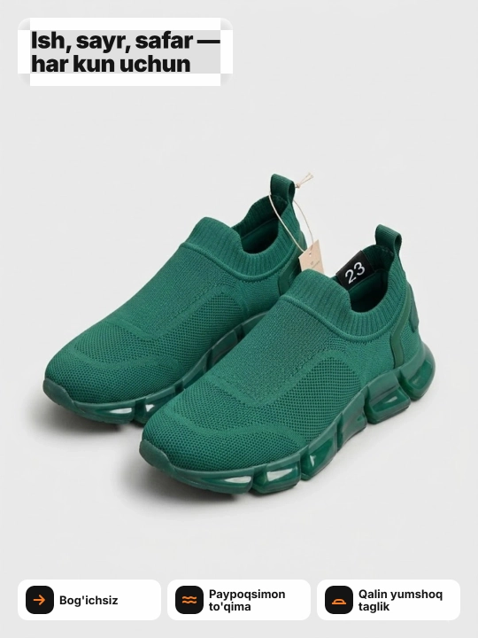 Erkaklar krossovkasi Tods bog'ichsiz, yengil, slip-on, 40-45 (1 razmer katta oling)