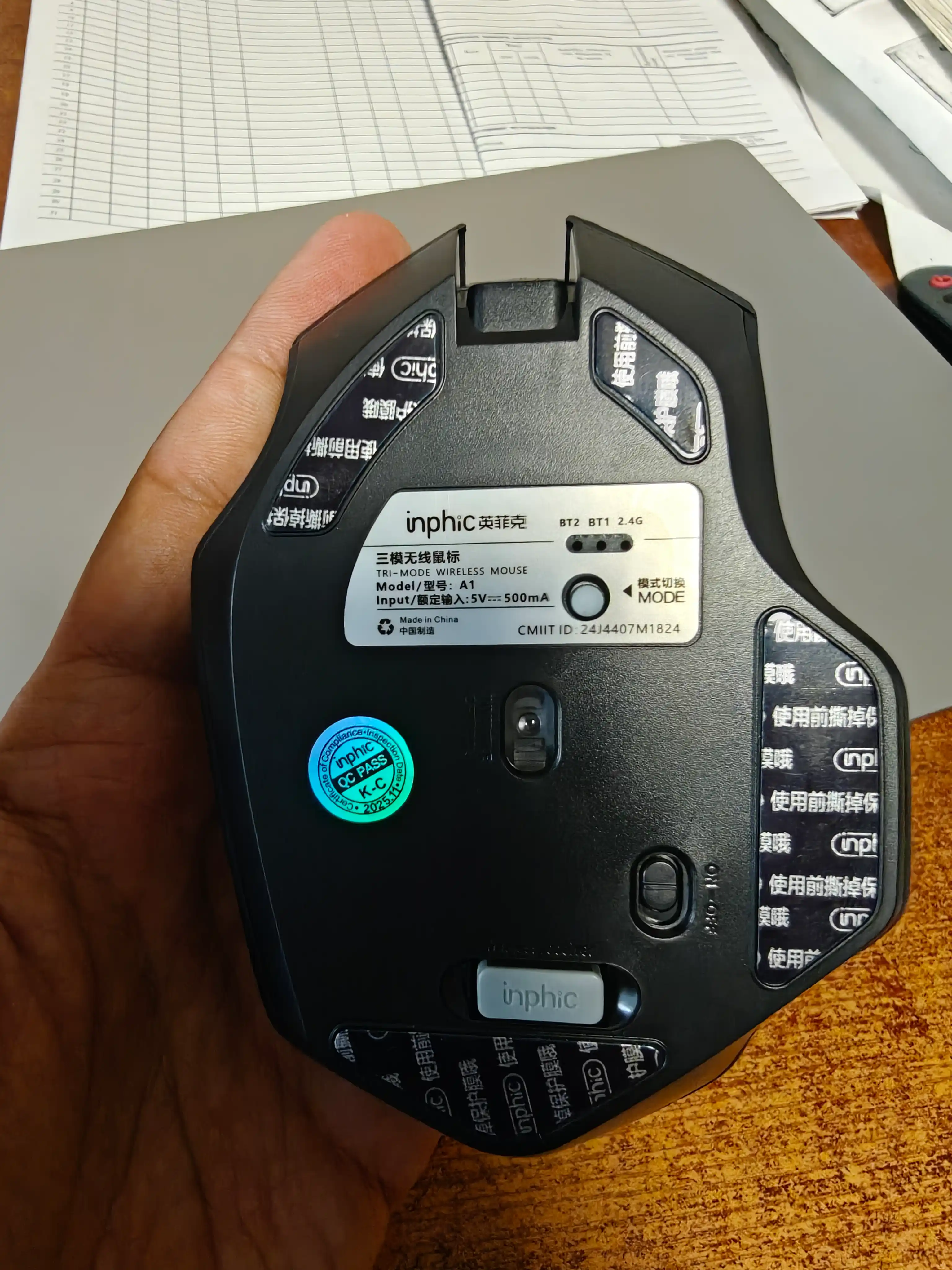 Simsiz INPHIC A1 sichqoncha, batareyali Bluetooth o‘yin sichqonchasi, 1600 DPI