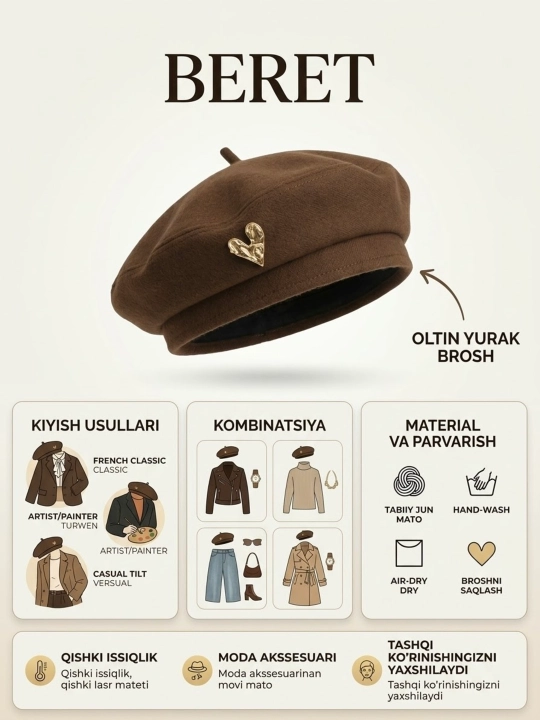 Ayollar va qizlar uchun bosh kiyim, shapka, beret, beretka, kuz va qishgi mavsum beret