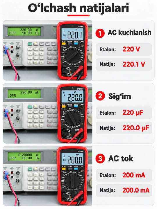 UNI-T UT890D+ raqamli multimetr, True RMS, 6000 sanoq, LIVE va NCV