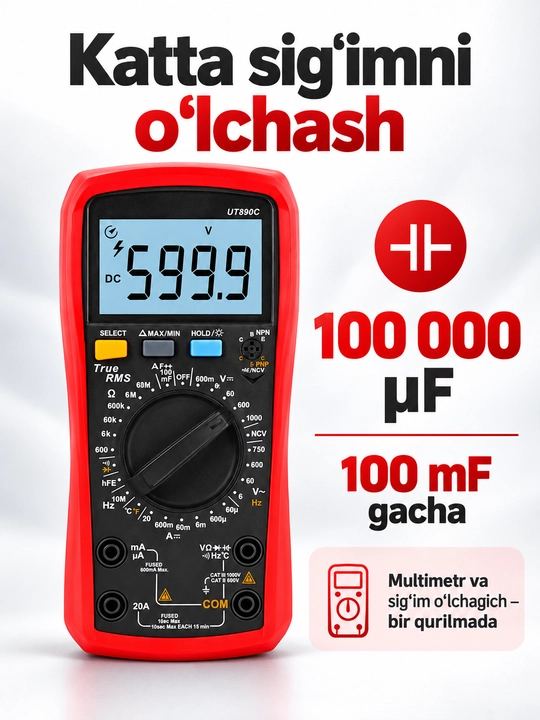 UNI-T UT890D+ raqamli multimetr, True RMS, 6000 sanoq, LIVE va NCV
