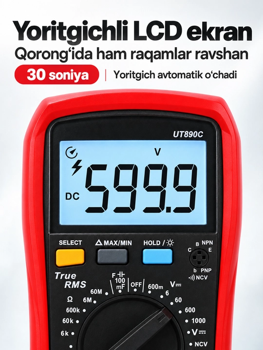 UNI-T UT890D+ raqamli multimetr, True RMS, 6000 sanoq, LIVE va NCV
