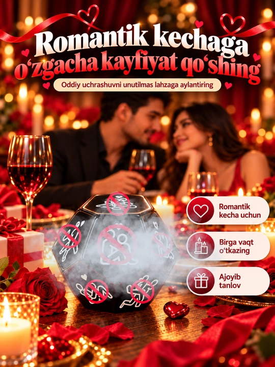 Juftliklar uchun romantik topshiriqli kubik, 12 qirrali o‘yin, sevishganlar uchun kubik - 
