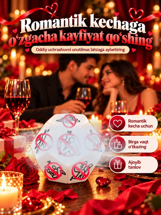Juftliklar uchun romantik topshiriqlar kubigi, 12 tomonli o‘yin, Sevishganlar uchun kubik - 