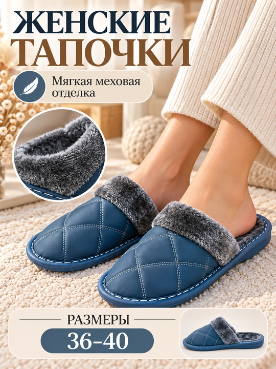 Женские домашние тапочки, мягкие, тёплые, зимние, для подарков, MEGEN - 