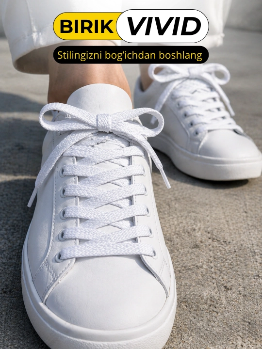 Krossovka uchun yassi bog'ich BIRIK VIVID, 10 mm, 80 / 100 / 120 sm, keng, 1 juft