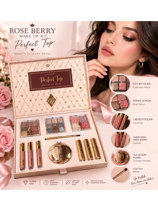 Набор косметики Rose Berry Perfect Top, тени для век, помада и средства для макияжа лица