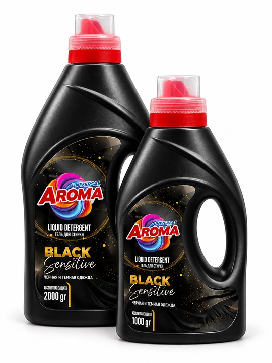 Гель для стирки AROMA Black Sensitive, для чёрной и тёмной одежды, 1000/2000 г - 