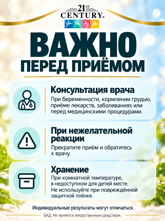 21st Century Селен Selenium 200 мкг, для иммунитета и щитовидной железы, 60 капсул