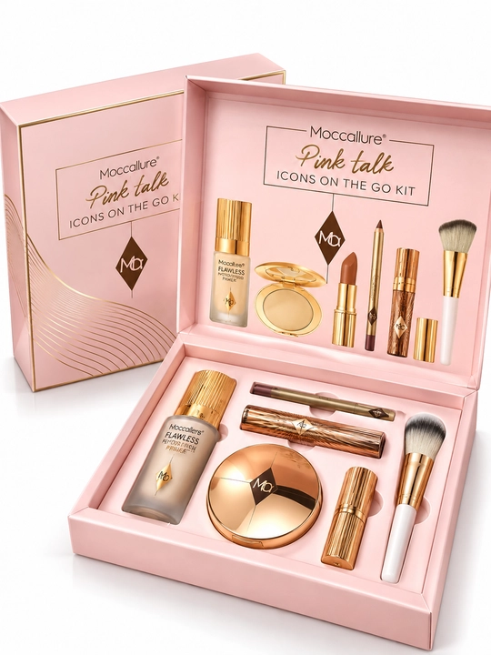 Moccallure Pink Talk kosmetika to‘plami, 6 in 1 makiyaj nabori, tonal krem, pudra, pomada - 