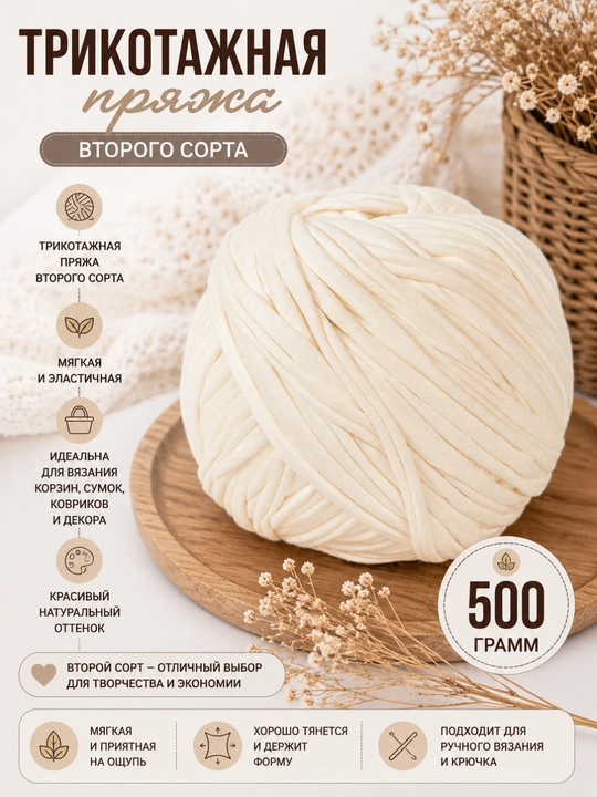 Трикотажная пряжа, 2 сорт, 500 гр, 100 м - 