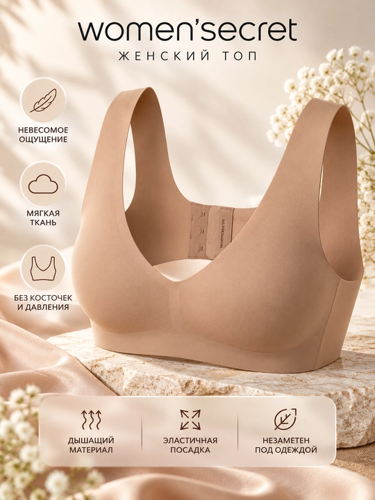 Women’secret ayollar uchun bej rangli simsiz ichki kiyim topi