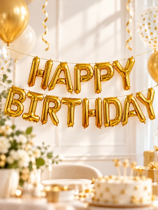 "Heppy brithday" yozuvi, folgali sharsimon, pardaga darvozaga va havoga ilish uchun - 