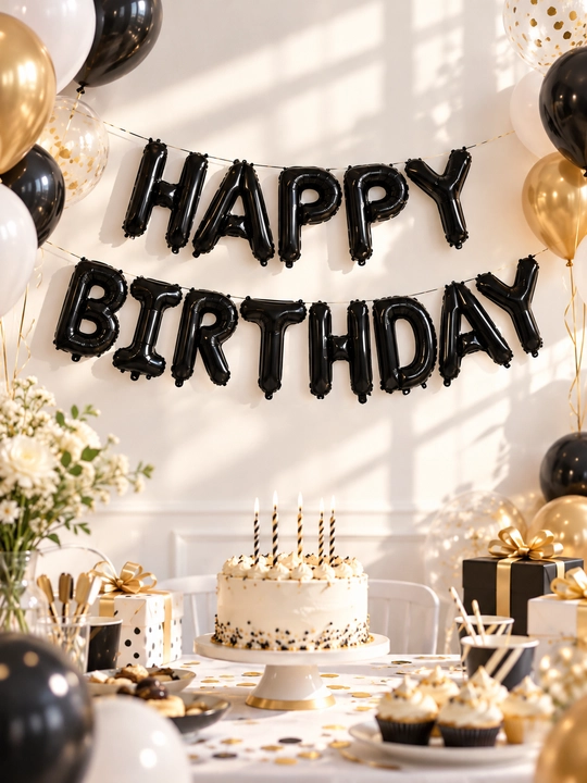 "Heppy brithday" yozuvi, folgali sharsimon, pardaga darvozaga va havoga ilish uchun - 