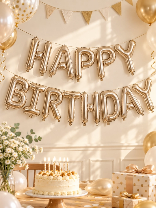 "Heppy brithday" yozuvi, folgali sharsimon, pardaga darvozaga va havoga ilish uchun - 