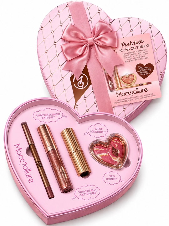 Moccallure Pink Talk kosmetika to‘plami, 4 si 1 da makiyaj nabori, yurak shaklida sovg‘a