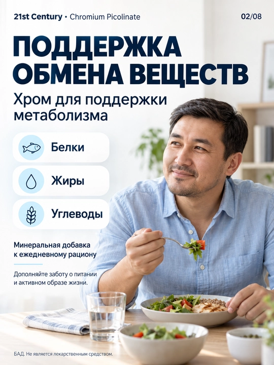 Хром Пиколинат, 21st Century Chromium Picolinate 200 мкг, для похудения, инобаланс 100 таб