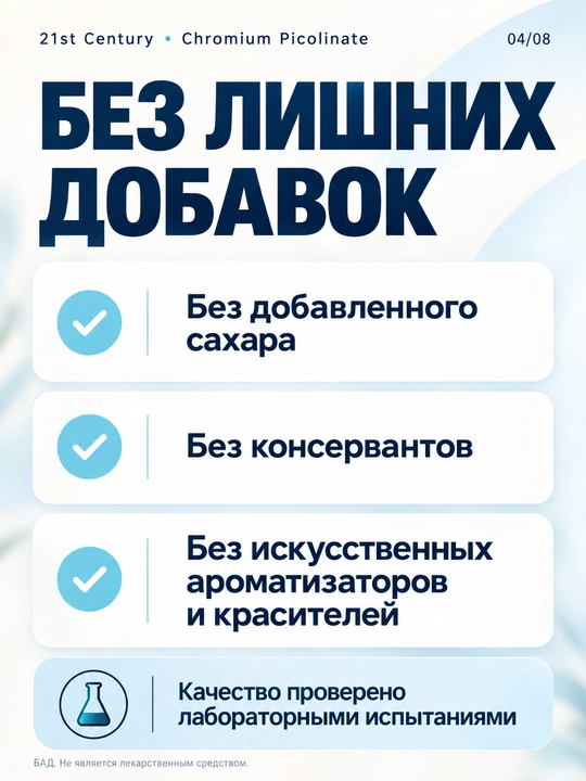 Хром Пиколинат, 21st Century Chromium Picolinate 200 мкг, для похудения, инобаланс 100 таб