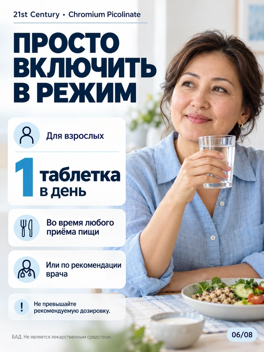 Хром Пиколинат, 21st Century Chromium Picolinate 200 мкг, для похудения, инобаланс 100 таб