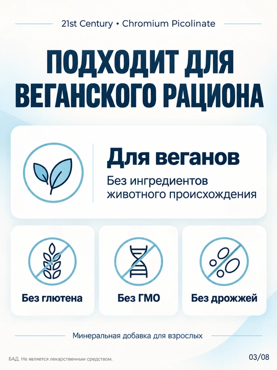Хром Пиколинат, 21st Century Chromium Picolinate 200 мкг, для похудения, инобаланс 100 таб