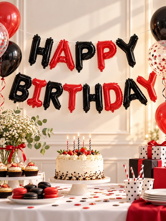 "Heppy brithday" yozuvi, folgali sharsimon, pardaga darvozaga va havoga ilish uchun - 