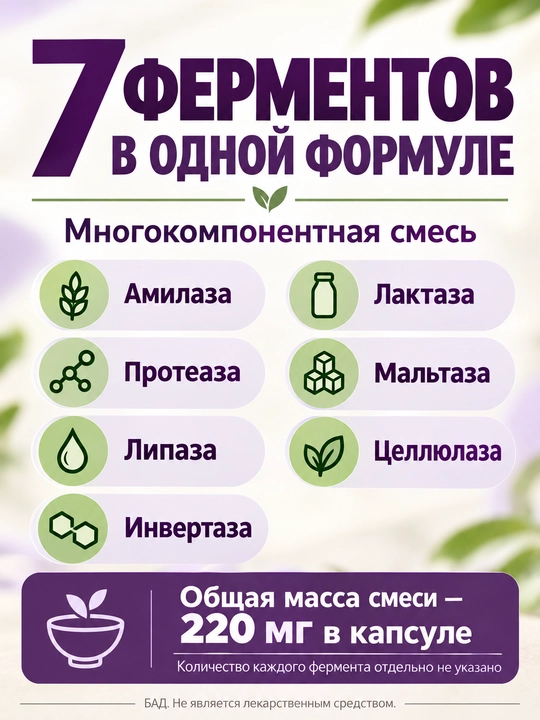 Digestive Enzymes (Enzimlar) 21st Century 60 kapsula hazm qilish uchun, Halol