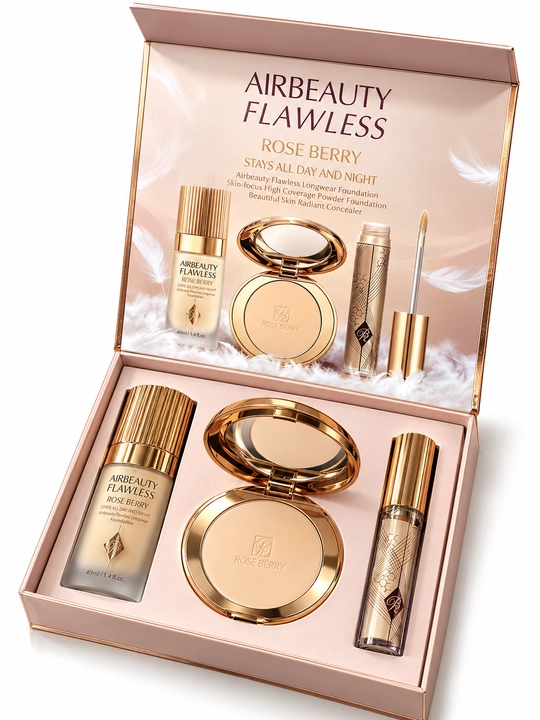 Набор косметики Rose Berry Airbeauty Flawless 3 в 1, тональный крем, пудра и консилер