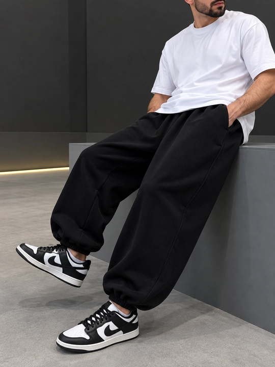 Erkaklar uchun sport shim, jogger, keng bichimli, rezinkali, qora
