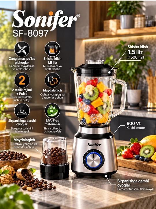 Супер блендер Sonifer SF-8097, 2 в 1