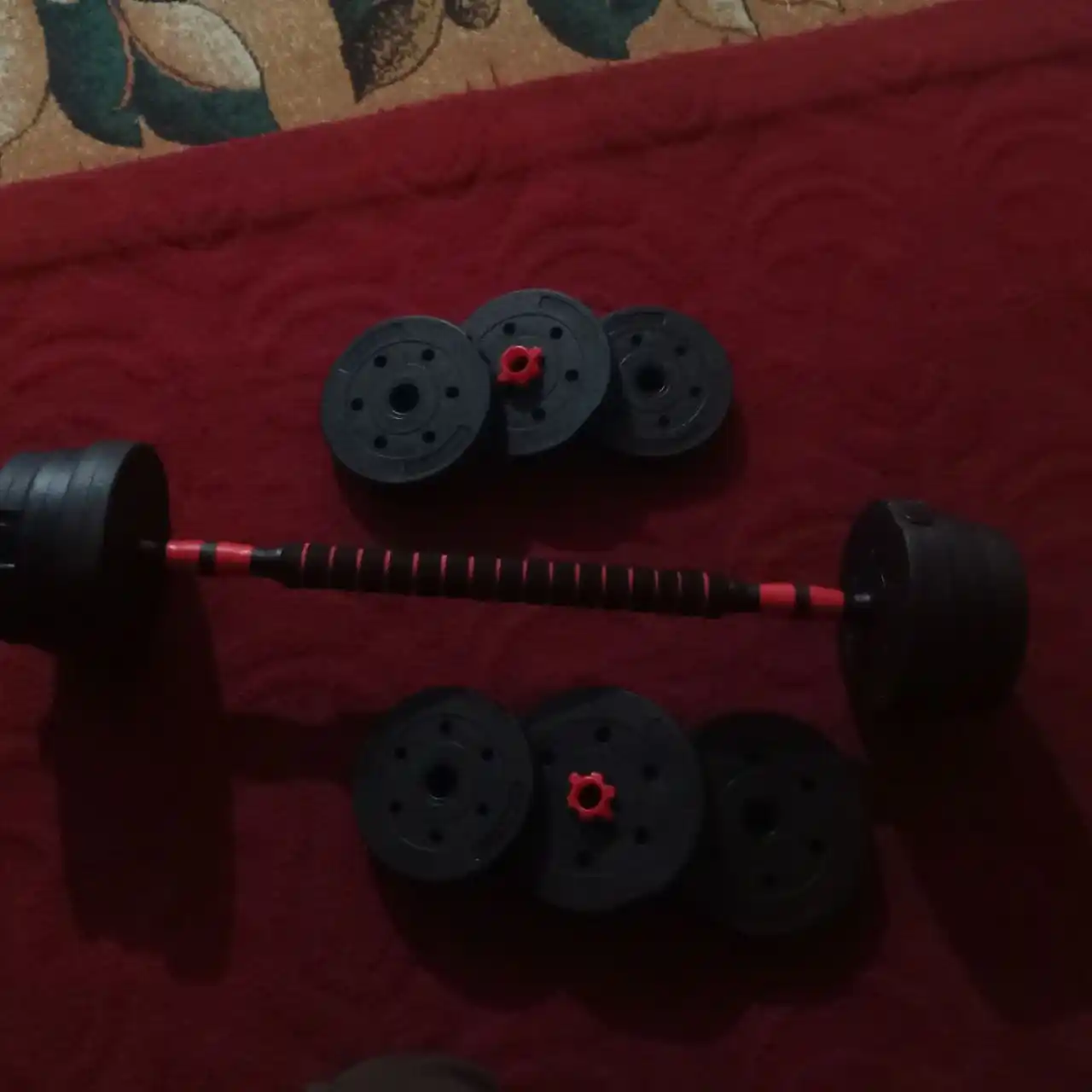 Uy uchun yig'ma sport anjomi: shtanga va gantel to'plami, 10 kg - 40 kg