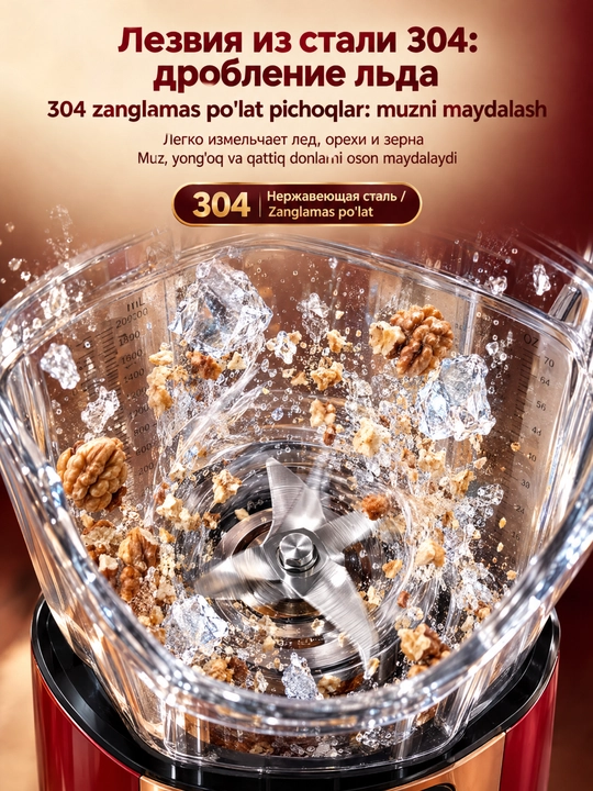 Профессиональный блендер Sokany SK-01025, 6000 Вт, объем 2 л, медный мотор
