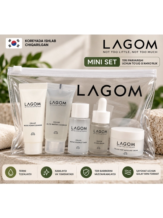 LAGOM — мини-набор для ухода за лицом из 5 средств, дорожный формат