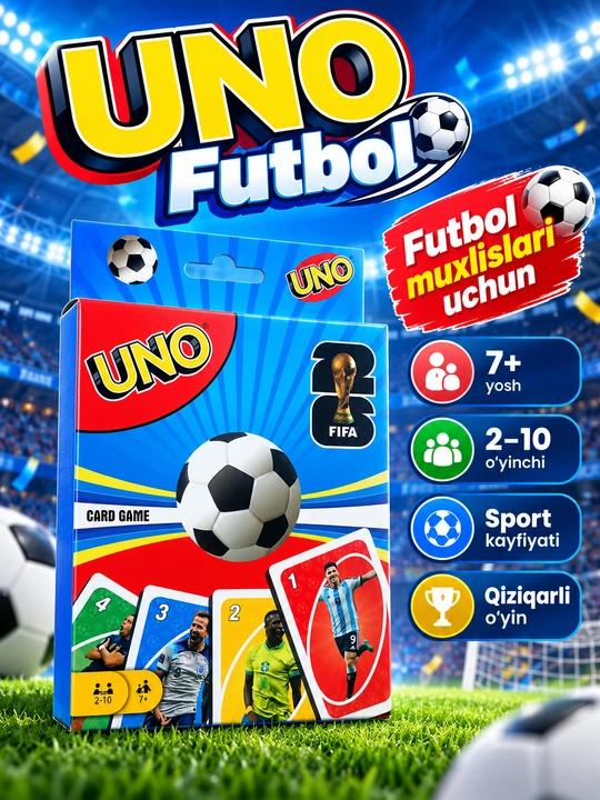 UNO karta o‘yini Klassik, Futbol, Flip, bolalar va kattalar uchun oilaviy stol o‘yini