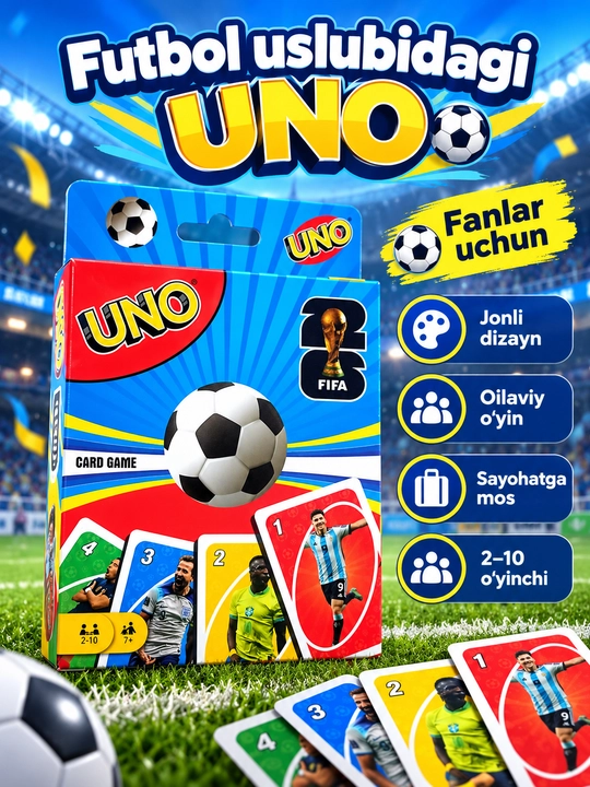 UNO karta o‘yini Klassik, Futbol, Flip, bolalar va kattalar uchun oilaviy stol o‘yini