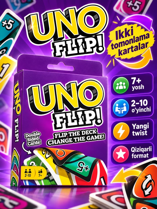 UNO karta o‘yini Klassik, Futbol, Flip, bolalar va kattalar uchun oilaviy stol o‘yini