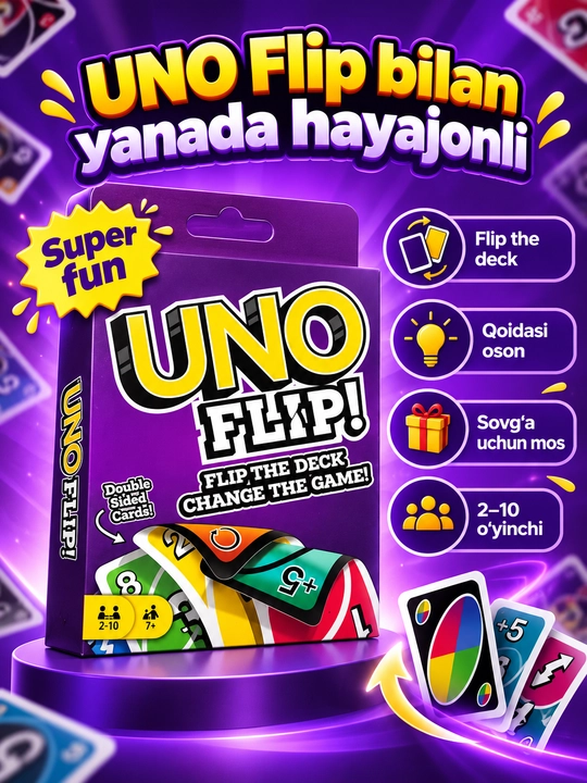 UNO karta o‘yini Klassik, Futbol, Flip, bolalar va kattalar uchun oilaviy stol o‘yini